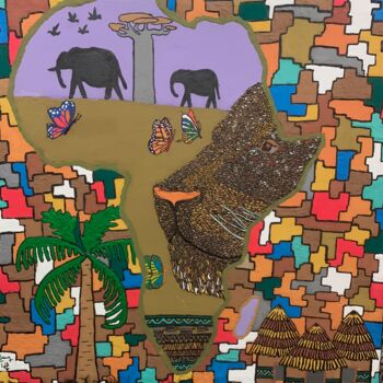 Textile Art με τίτλο "Africa" από El Hadji Serigne Mbaye Dieng, Αυθεντικά έργα τέχνης, Ακρυλικό