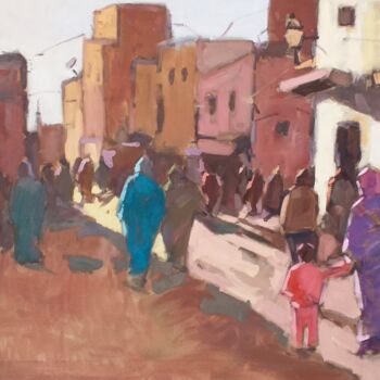 Peinture intitulée "Ruelle Marrakech" par El Mostafa Belyasmine, Œuvre d'art originale, Huile