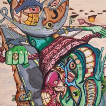 Картина под названием "La course d'escargot" - El-Zoufri, Подлинное произведение искусства, Акрил