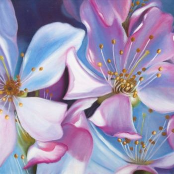 Malerei mit dem Titel "Kirschblumen" von Ela Nowak, Original-Kunstwerk, Öl