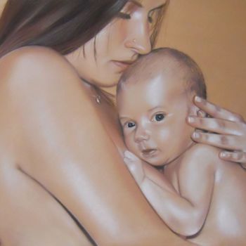 Dessin intitulée "Mutter mit Kind" par Ela Nowak, Œuvre d'art originale, Pastel