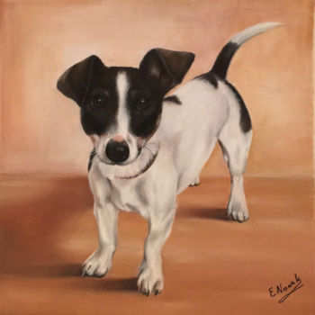 Painting titled "Hund Portrait" by Ela Nowak, Original Artwork, Oil