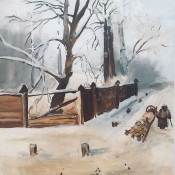Peinture intitulée "Winter in Russia" par Elżbieta Helena Pawłowska, Œuvre d'art originale, Aquarelle