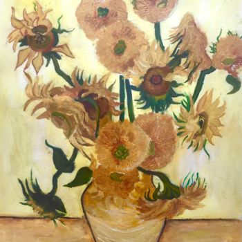 Malerei mit dem Titel "Sunflowers Van Gogh" von Elżbieta Helena Pawłowska, Original-Kunstwerk, Aquarell