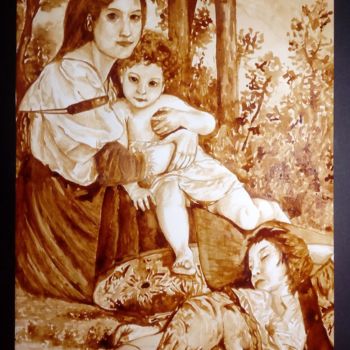 Pittura intitolato "Holy Mary and two o…" da Elahe Dordani, Opera d'arte originale, Acquarello