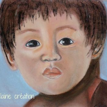 「enfant-tibetain-ret…」というタイトルの描画 Elaine Greslandによって, オリジナルのアートワーク, パステル