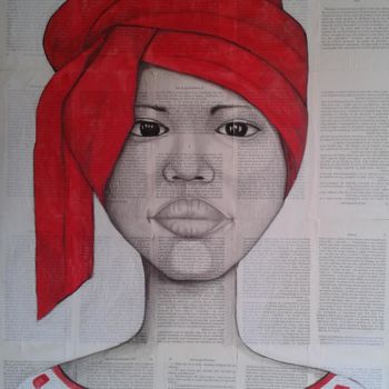 Pintura intitulada "Malaika, l'africaine" por Elaine Gresland, Obras de arte originais