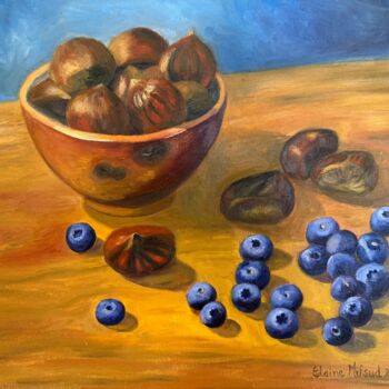 Pintura intitulada "Chestnuts and Blueb…" por Elaine Mifsud, Obras de arte originais, Óleo Montado em Painel de madeira