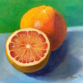 Painting titled "Grapefruit" by Elaine Mifsud, Original Artwork, Oil Mounted on Wood Panel