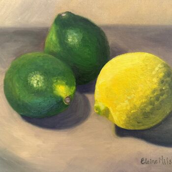 Pintura intitulada "Lemon and Limes" por Elaine Mifsud, Obras de arte originais, Óleo Montado em Painel de madeira