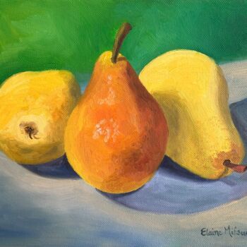 Painting titled "Pears" by Elaine Mifsud, Original Artwork, Oil Mounted on Wood Panel