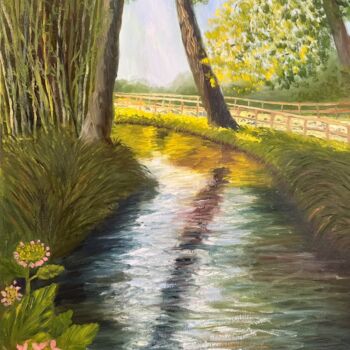Peinture intitulée "The stream in Monet…" par Elaine Mifsud, Œuvre d'art originale, Huile Monté sur Carton