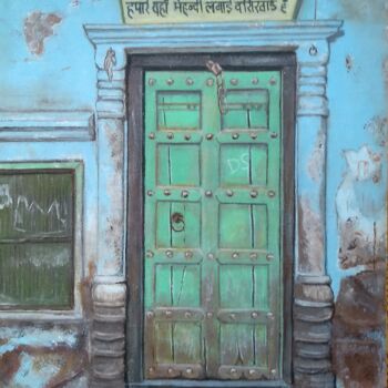 Painting titled "Jaipur" by Elaine Nederlof, Original Artwork, Oil Mounted on Wood Stretcher frame