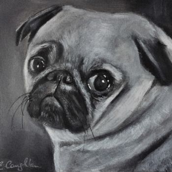 "Pug" başlıklı Tablo Elaine Coughlan tarafından, Orijinal sanat, Akrilik Karton üzerine monte edilmiş