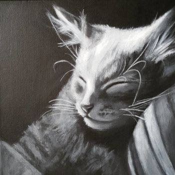 Schilderij getiteld "Sleeping Kitten" door Elaine Coughlan, Origineel Kunstwerk, Acryl