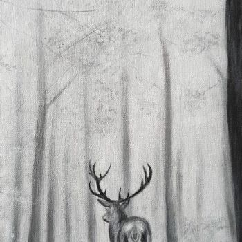 Pintura intitulada "Stag in forest" por Elaine Coughlan, Obras de arte originais, Acrílico