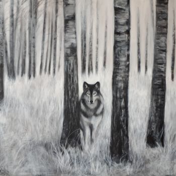 Painting titled "Wolf" by Elaine Coughlan, Original Artwork, Acrylic