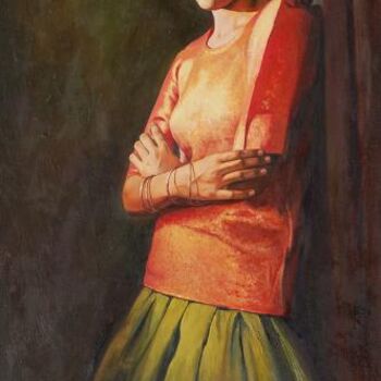 Peinture intitulée "a girl1" par S.Elayaraja, Œuvre d'art originale, Huile