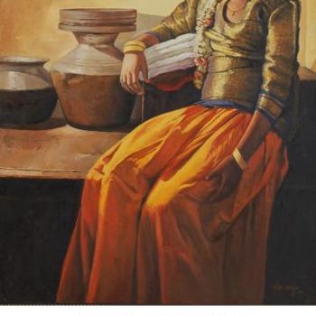 Painting titled "a girl3" by S.Elayaraja, Original Artwork, Oil