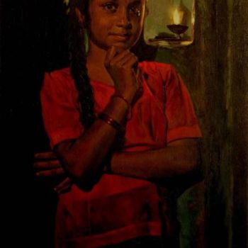 Malerei mit dem Titel "a girl11" von S.Elayaraja, Original-Kunstwerk, Öl