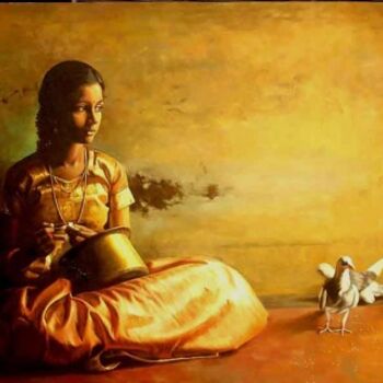 Painting titled "a girl5" by S.Elayaraja, Original Artwork, Oil