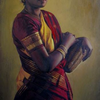 Painting titled "women with wessel2" by S.Elayaraja, Original Artwork, Oil