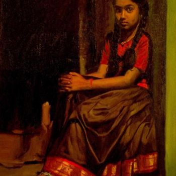 「a girl4」というタイトルの絵画 S.Elayarajaによって, オリジナルのアートワーク, オイル