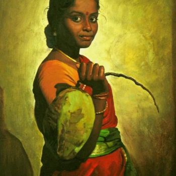 Painting titled "girl with cocunet" by S.Elayaraja, Original Artwork