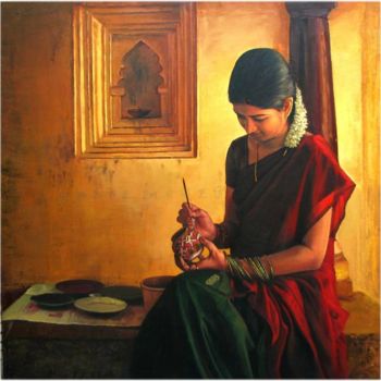 Painting titled "making new" by S.Elayaraja, Original Artwork, Oil