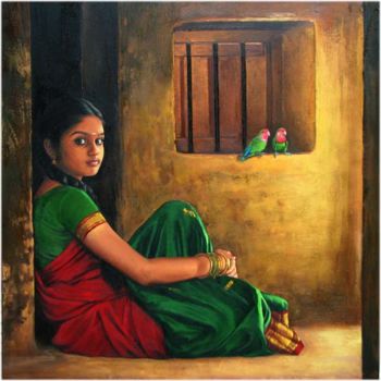 Painting titled "waitin for future" by S.Elayaraja, Original Artwork, Oil