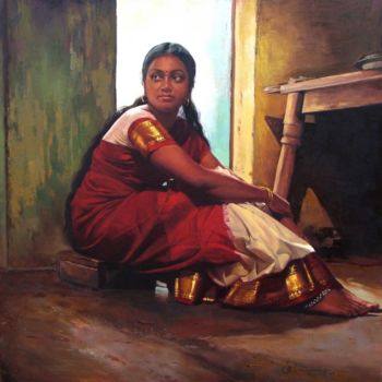 Peinture intitulée "waitin for" par S.Elayaraja, Œuvre d'art originale, Huile