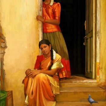 Painting titled "sisters" by S.Elayaraja, Original Artwork, Oil