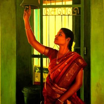 Pintura intitulada "Divotee" por S.Elayaraja, Obras de arte originais, Óleo