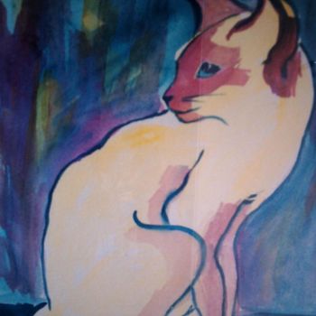 Painting titled "chat-siamois." by Elba Baumelle, Original Artwork, Watercolor