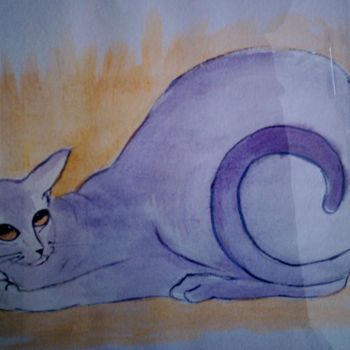 Painting titled "Chat égyptien" by Elba Baumelle, Original Artwork, Watercolor
