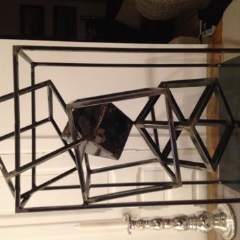 Sculpture titled "EldeKan "Frame Cube…" by Eldekan, Original Artwork, Metals