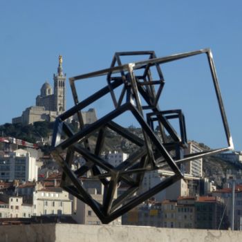 Sculpture titled "EldeKan "Cubes unde…" by Eldekan, Original Artwork, Metals