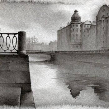 「Петропавловский мос…」というタイトルの描画 Eldeukov - Ильдюковによって, オリジナルのアートワーク, 水彩画
