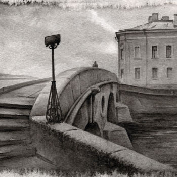「Prachechny Bridge o…」というタイトルの描画 Eldeukov - Ильдюковによって, オリジナルのアートワーク, 水彩画