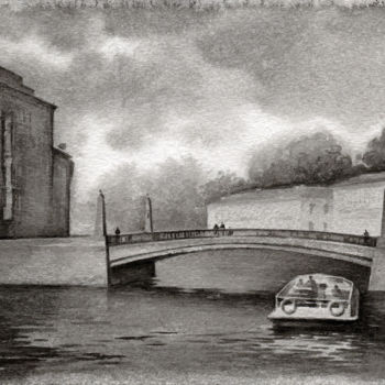 Rysunek zatytułowany „Red Bridge on  Moyk…” autorstwa Eldeukov - Ильдюков, Oryginalna praca, Olej