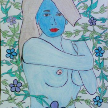 Dessin intitulée "Deesse Bleue" par Jacques Elduayen, Œuvre d'art originale