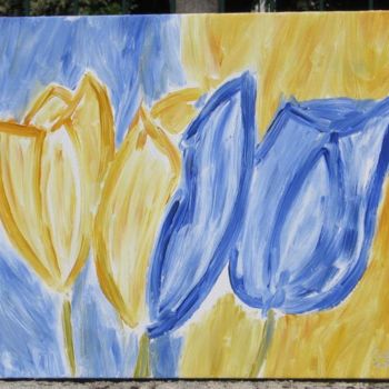 Painting titled "Tulipes Jaunes et B…" by Jacques Elduayen, Original Artwork