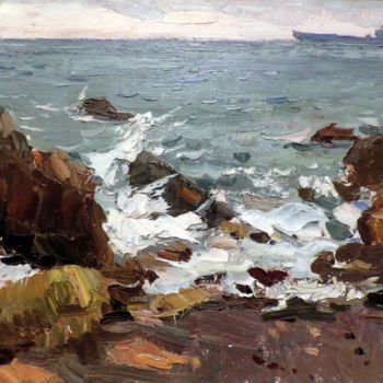 Painting titled "Морской прибой (Гур…" by Nikolai Khalzev, Original Artwork, Oil