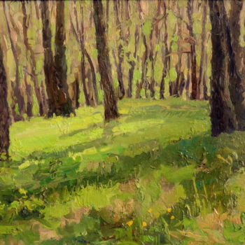Painting titled "Солнечный лес" by Nikolai Khalzev, Original Artwork, Oil