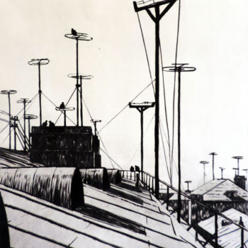 Картина под названием "Крыши" - Николай Хальзев, Подлинное произведение искусства, гравюра