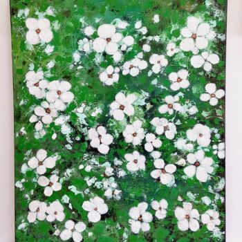 Картина под названием "Fleurs blanches" - Eleanor Gabriel, Подлинное произведение искусства, Акрил Установлен на Деревянная…