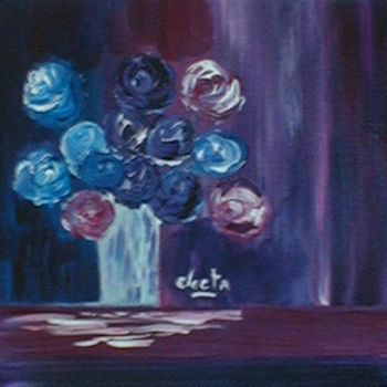 Pittura intitolato "fleurs bleues" da Electa, Opera d'arte originale