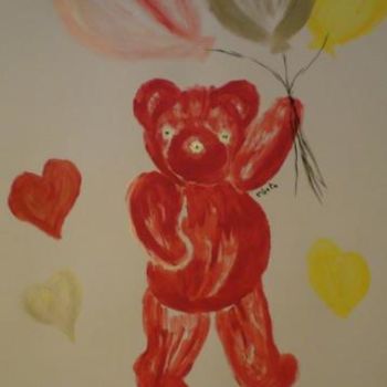 Painting titled "nounours rouge" by Electa, Original Artwork