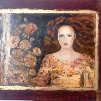 Painting titled "Femme et fleurs" by Electre, Original Artwork, Oil Mounted on Other rigid panel