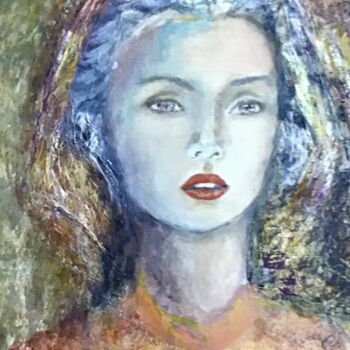 Painting titled "La dame au voile" by Electre, Original Artwork, Oil Mounted on Wood Stretcher frame